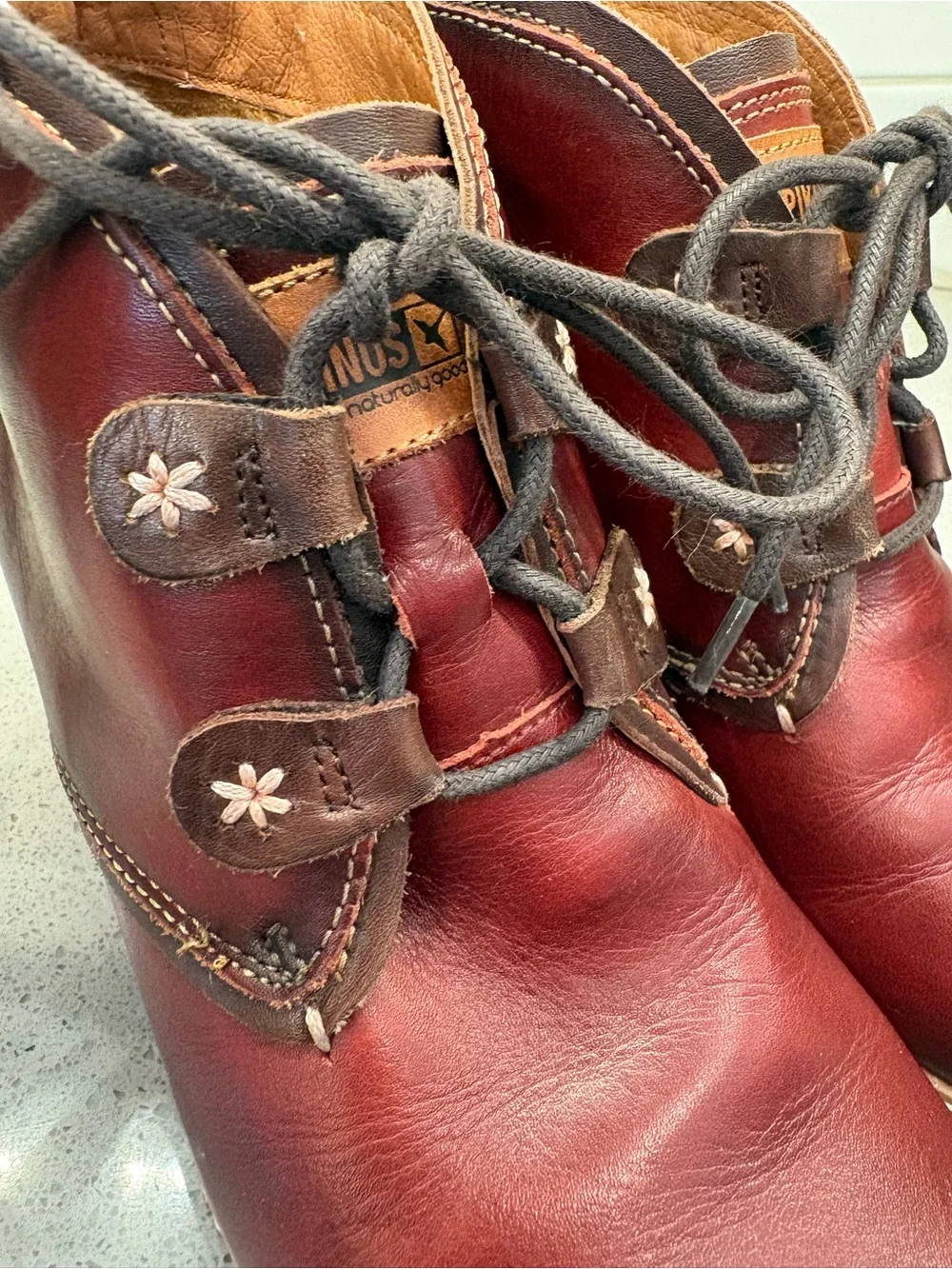 PIKOLINOS Burgundy Leather Wedge Ankle Boots